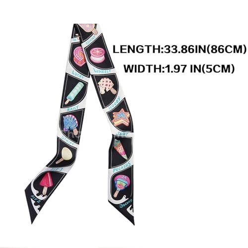 Fashion Scarves Ice Cream Print Twill Scarf – Long Strip for Tying Bag Handles4