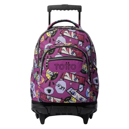 TOTTO - Zaini scolastici con ruote, capacità 26 l, diversi modelli, con tasca per PC, maniglia telescopica, tasche laterali bottiglia, cinghie ergonomiche, stampe uniche, Kitsune, 60