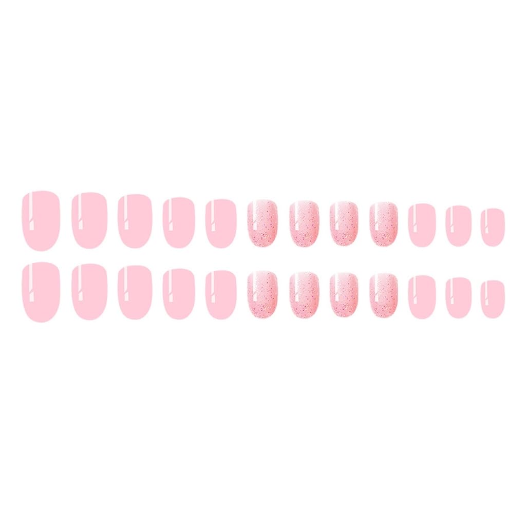 24Pcs Glitters Spring Short Oval Shape False Nails Glossy Acrylic Stick On Nails Manicure Nails Accesorie