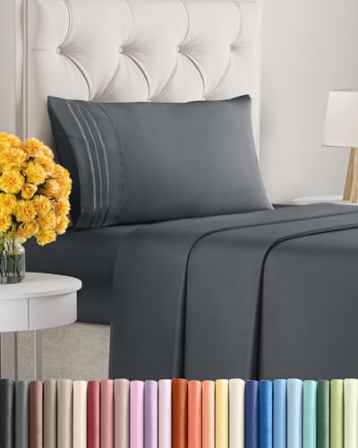 Image of Twin Size 3 Piece Sheet Set - Ultra Soft & Cooling Bed Sheets - Slate Blue | Fits 8 Inch to 16 inch Mattress, Wrinkle Free & Fade Resistant with Deep Pockets, Breathable, Comfy Hotel Luxury Bedding