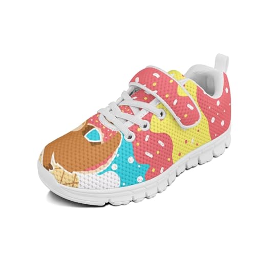 Kids Running Shoes Walking Sports Athletic Tennis Sneakers for Boys Girls White Sole Cute Sloth Ice-Cream Pattern