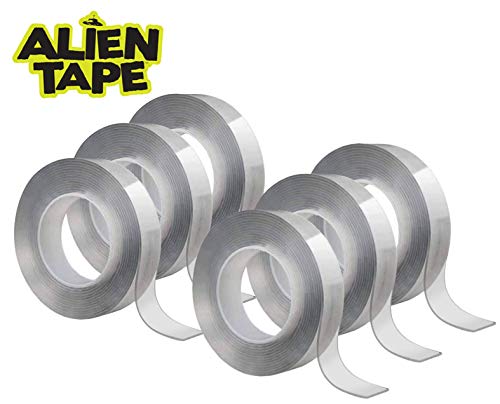 Image of ALIEN TAPE Heavy Duty Double Sided Tape, Nano Tape, Feet Clear Adhesive Tape for Poster Photo Wall Decor As Seen on TV, (6 Rolls - 42 Feet)