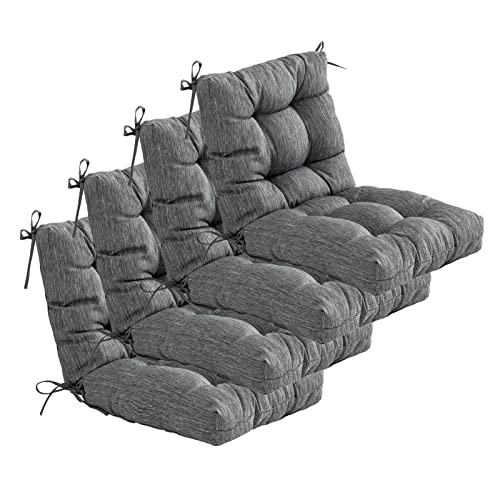 Qilloway Outdoor Seat/Back Chair Cushion Tufted Pillow, Spring/Summer Seasonal Replacement Cushions - Pack Of 4 (Charcoal Grey/Black) #TOP9