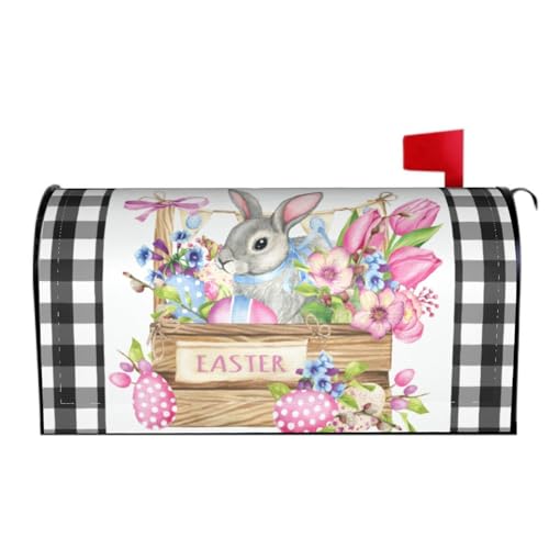 Easter Plaid Black & White Magnetic Mailbox Covers - Spring Bunny & Flowers - Large Post Letter Box Covers - Easter Rabbit - Garden Yard Home Decor - 21" x18" by Sweetshow - Used condition - US$6.76