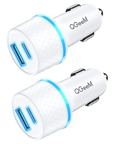 USB Car Charger, QGeeM 42.5W Dual Car Charger with Power Delivery & Quick Charge 3.0 Car USB Charger 2 Port Fast Charging Compatible for iPhone13/12/11 Pro, iPad Pro/Air, Galaxy S21/10/9