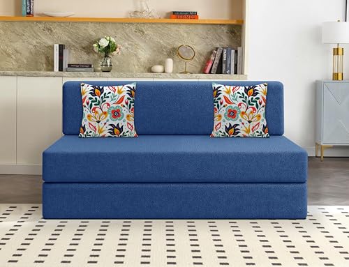 Image of Los Angeles Foldable Two Seater Sofa Cum Bed, Sofa Bed 4 X 6 Feet Jute Fabric Washable Cover- Including Cushion Perfect for Living Room