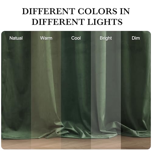 Image of RYB HOME Army Green Velvet Curtains 96 inches for Living Room Bedroom | Thermal Insulated, Privacy, Sunlight UV Heat Blocking, Luxurious Decor, Dining Room Nursery, Rod Pocket, W52 x L96, 2 Panels