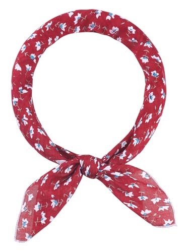 Women's Floral Printed Blended Cotton Scarves, 21.7x21.7 Small Square Flowers Headscarf Neckerchief