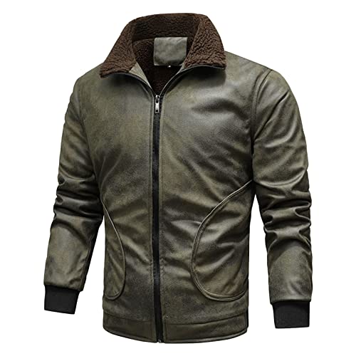 Veste en cuir pour homme DGKaxiyaHM doublée polaire et col fourrure rétro