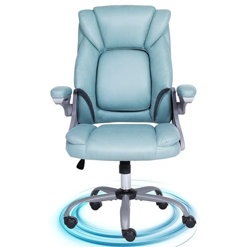 CHI ENERGY Executive Office Chair, Ergonomic Desk Chair with Padded Flip-up Armrests and Cushion, Height Adjustable Reclining Computer Chairs with Tilt Function, High Back Desk Chairs (Cyan)