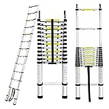 16.4 FT Aluminum Telescoping Ladder with Detachable Hook Telescopic Extension Ladder with Locking Mechanism Multi Purpose Compact Ladders for...