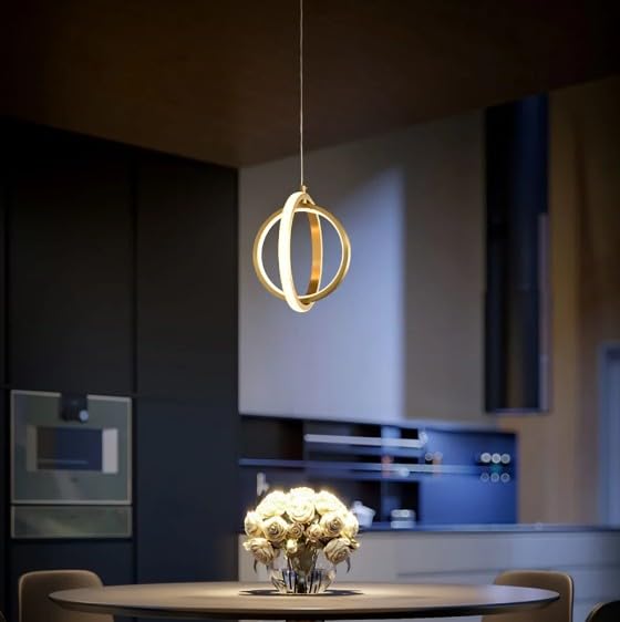 Image of Modern LED Ring Pendant Hanging Light with 3 Color Changing (White /Warm /Natural White) - Adjustable Hanging Ceiling Light for Bedroom, Living Room & Dining Etc