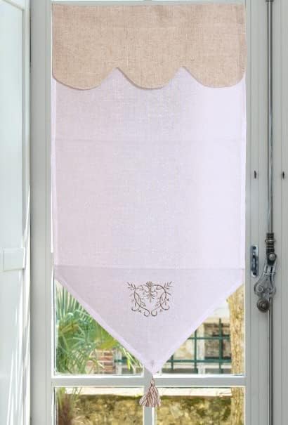 Brise-bise En Lin Brodé 60x160 Cm - Voilage Fin Style Français Pour Cuisine, Salle De Bain
