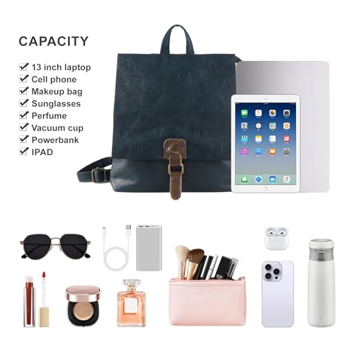 Image of Women's Fashion Backpack Purse Multipurpose Design Convertible Satchel Handbags Shoulder Bag Travel bag (Dark Blue)