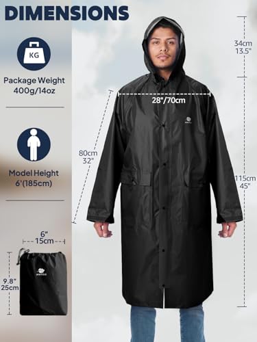 ANYOO Unisex Impermeable Ligero Portátil Con Capucha Poncho de Lluvia Compacto Reutilizable con Mangas para Mochilero Senderismo Acampar Al Aire Libre, Talla única, Negro - imagen 2