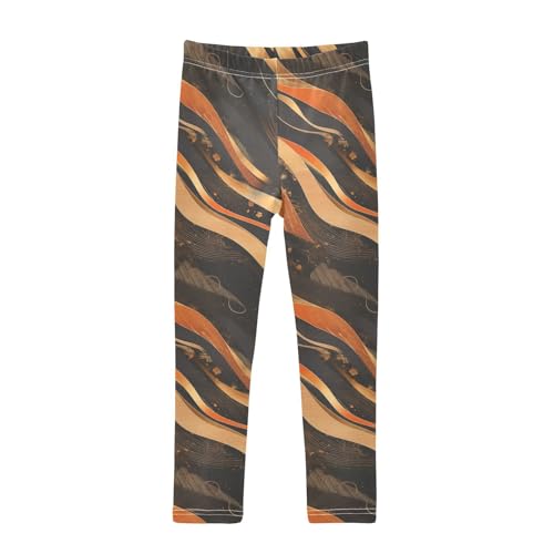 Gold Pattern and Black Kids Baby Girls Active Leggings Stretch High Waisted Pants Gym