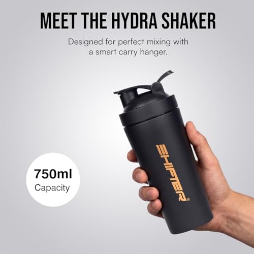 Image of Shifter Stainless Steel Gym Shaker Bottle 750ml | Protein Shaker with Mixer Ball | Leakproof Metal Blender Bottle| Gym, Fitness, Workout, Sports Water Bottle for Men & Women (BLACK)