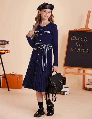 GRACE KARIN Girls Fall Sweater Dress Tween Long Sleeve Fashion Button Front Fancy Ruffle Winter Casual Dresses Size 6-143