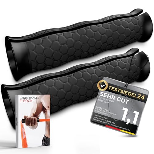 NEOLYMP Griffe für Fitnessbänder – Ergonomisches Bogendesign rutschfest, langlebig & hautfreundlich – Perfektes Gym Zubehör (‎Schwarze Griffe für Fitnessbänder)