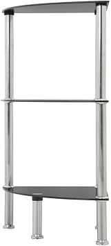 AVF Transitional Steel and Glass Corner 3-Tier Shelving Unit in Black/Chrome