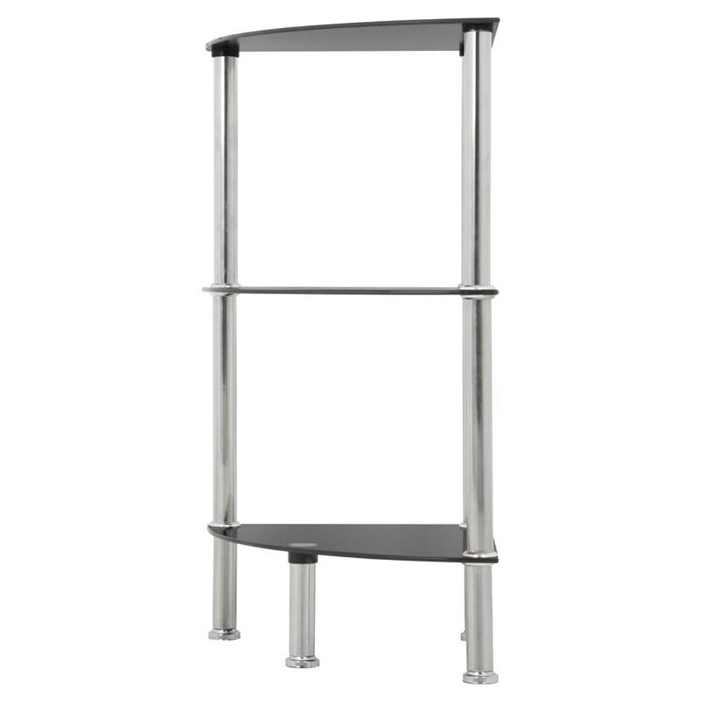 AVF Transitional Steel and Glass Corner 3-Tier Shelving Unit in Black/Chrome