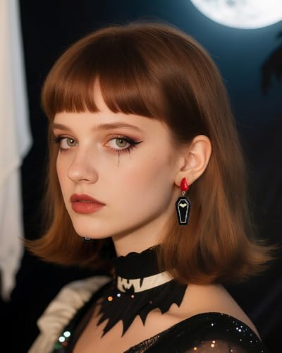 Halloween Earrings For Women Lightweight Black Coffin,Cat,Spider and Gold Snake Dangle Earrings Halloween Goth Earring Gothic Jewelry Gift4