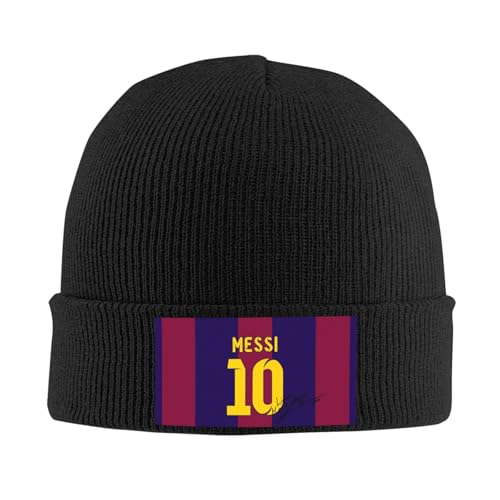 HEBUOUI Gestrickte Mütze für Wärme im Winter Custom Messies Fußball 10 Nummer Haube Hüte Mode Strickmütze Für Männer Frauen Winter Warme Fußball Beanies Caps Geschenk