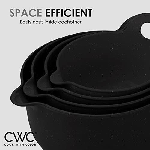 Cook With Color Mixing Bowls - 4 Piece Nesting Plastic Mixing Bowl Set With Pour Spouts And Handles (Speckled Black) #TOP3