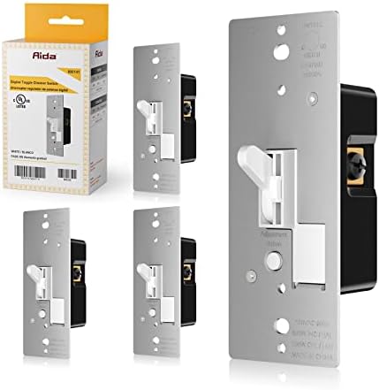 AIDA Toggle Dimmer Switch for Dimmable LED Light/CFL/Incandescent 600 Watt max, Single-Pole or 3-Way, Rocker On/Off Wall Switch with Dimmer Slider, Wall Plate NOT Included, UL Listed, 4 Pack