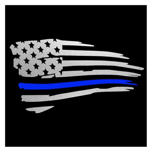 Image of American Flag Sticker Decal, Waterproof Vinyl Police Badge Decal, Thin Blue Line Sticker Support Police Law Enforcement for Cars, Trucks, Laptops, Tumblers (Reflective White&Blue)