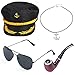 Beelittle Yacht Capitaine Chapeau Costume Accessoires Ensemble Réglable Bateau Sailor Ship Skipper Cap Aviateur Lunettes De Soleil Tuyau De Tabac avec Ancre Conception Accessoires (J)