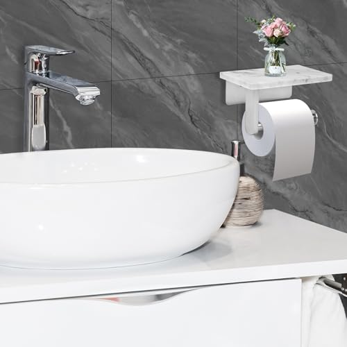Nodafuer 121212 Toilet Paper Holder With Natural Marble Shelf For Bathroom Washroom,Wall Mounted Tissue Holder Suitable thumb #8