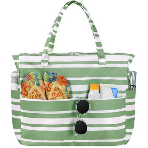 WORPICE Beach Bag - Large Beach Bags for Women with Zip Waterproof Sandproof Women Tote Bag Summer Handle Zipped Tote for Beach Travel Holiday Swimming