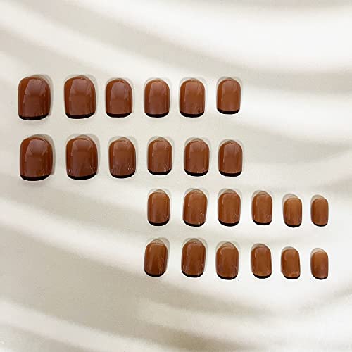 Brown Press On Nails Short Square Fake Nails Full Cover Glue On Nails Fall Acrylic Nails French Tip Acrylic Nails Autumn False Nails Nail Decorations For Women Girls #TOP1