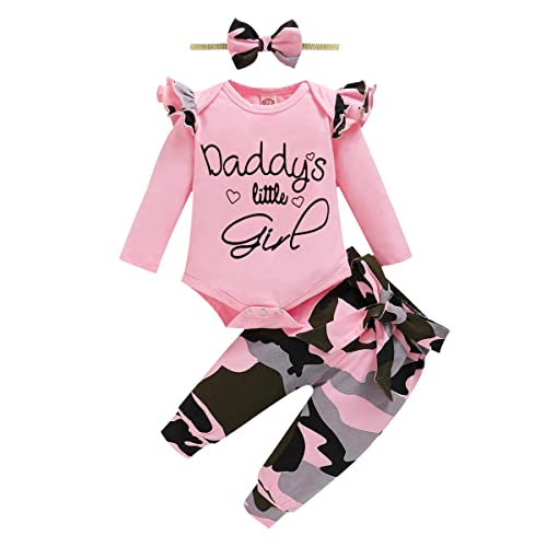 Image of Aoswep Newborn Baby Girl Clothes, Infant Girl Outfits Long Sleeve Ruffle Romper + Floral Pants + Headband Set