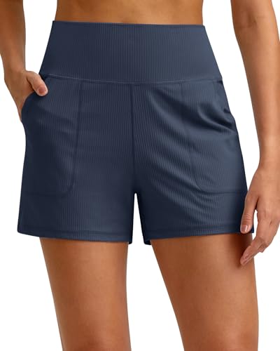 G4Free Womens Workout Shorts Athletic Running Shorts with Pockets Summer Sweat Shorts High Waisted Gym Active Yoga Short(Dark Navy, XS)