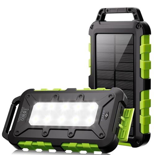 Solar Powerbank 26800mAh PD 15W Tragbares Powerbanksolar USB C Outdoor Wasserdichtes Externer Akku...