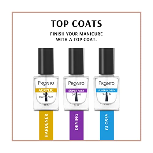 Pronto Acrylic Nail Hardener – No Wipe, No Uv Lamp, High Shine Top Coat Polish #TOP3