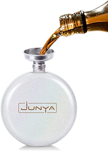 Cute Liquor Flask For Women,Junya Pretty Glitter Coating Whiskey Steel Flasks,Shining Rhinestone Cap,Portable Wine Flask For Drink Wedding Gifts For Women,5 Oz (White) #TOP5
