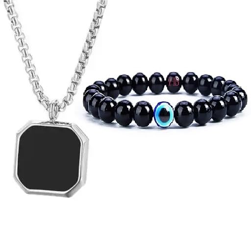 Anti Tarnish Stainless Steel Midnight Charisma Locket Neck Chain with Trendy Classy Bracelet for Men & Boys Combo-image-16