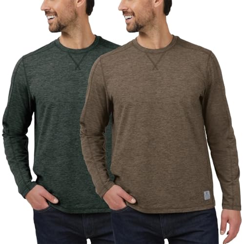 Rugged Elements Mens 2 Pack Sueded Long Sleeve Crew Tee Shirts (US, Alpha, Small, Regular, Regular, Green (Brown-Green))
