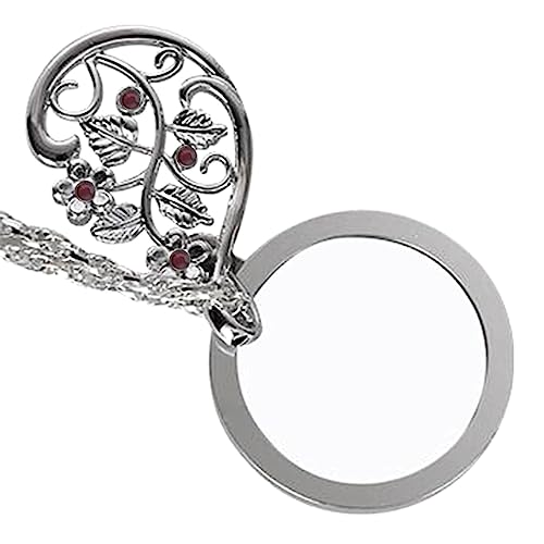 Staol Magnifying Glass, Magnifying Glass Reading Glasses Pendant Jewelry Optical Magnifier with Chain Necklace Neckglasses Portable Monocle, Silver