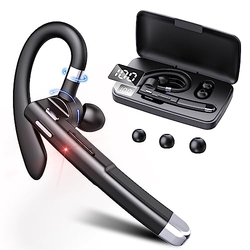 Bluetooth Headset V5.4, 100Hrs Talk Time Dual Noise Cancellation Wireless Earpiece Hands Free Headphones with 500mAh Charging Case, Built-in Mic & Mute Button 270° Rotatable for Business/Driving
