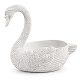 LiFlow Living Vintage White Swan Planter Pot, Resin Swan Flower Pot with Drainage Hole for Succulents and Small Plants, Decorative Animal Planter for Indoor Outdoor Rustic Garden Decor