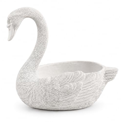 LiFlow Living Vintage White Swan Planter Pot, Resin Swan Flower Pot with Drainage Hole for Succulents and Small Plants, Decorative Animal Planter for Indoor Outdoor Rustic Garden Decor