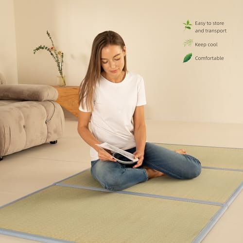 MustMat Tatami Mat Japanese Futon Mattress Portable Tatami Mattress Foldable Bed Frame Rush Grass (Twin XL)