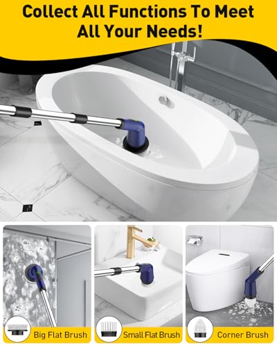 Image of Electric Spin Scrubber for Cleaning Bathroom, Shower Scrubber Cordless Cleaning Brush with IPX7 Waterproof & 2 Speed, 3 Brush Heads, Bathroom Cleaning Supplies for Shower Tub Kitchen Tile Toilet Navy
