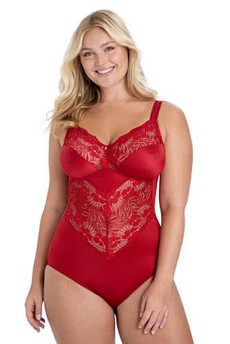 Miss Mary of Sweden Fantastic Flair Non-Wired Lace Body – Soft Support Bodysuit, Unpadded Cups, Stretch Lace, Flattering Fit 40B Red