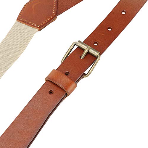 Lawevan 1 Inch Men's Suspenders 3 In 1, Leather Genuine Suspenders , Elastic Strap With Clips, Buttons, Snap Hooks #TOP1