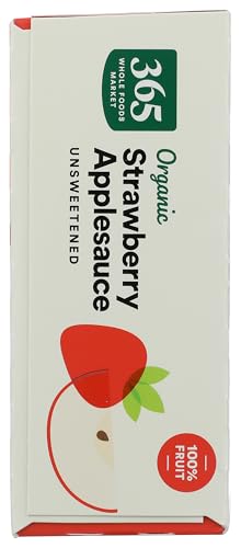 Image of 365 by Whole Foods Market, Organic Strawberry Applesauce Pouches, Unsweetened, 3.2 Ounce (Pack of 4)